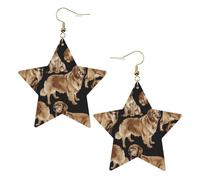 Gold Trendy Leather Star Earrings for Women â€“ Lightweight Golden Retrievers Print Dangle Jewelry, Party Favors & Decorations