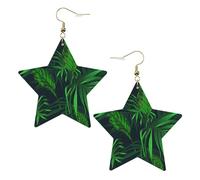 Gold Trendy Leather Star Earrings for Women â€“ Lightweight Green Tropical Plant Print Dangle Jewelry, Party Favors & Decorations