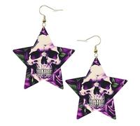 Gold Trendy Leather Star Earrings for Women â€“ Lightweight many Purple Rose Skull Print Dangle Jewelry, Party Favors & Decorations