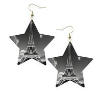 Gold Trendy Leather Star Earrings for Women â€“ Lightweight Paris Eiffel Tower and Cloud Print Dangle Jewelry, Party Favors & Decorations