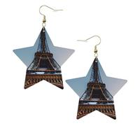 Gold Trendy Leather Star Earrings for Women â€“ Lightweight Paris Eiffel Tower Print Dangle Jewelry, Party Favors & Decorations