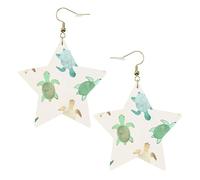 Gold Trendy Leather Star Earrings for Women â€“ Turtle write Print Dangle Jewelry, Lightweight Fashionable Hoop Pendants