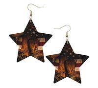 Gold Trendy Leather Star Earrings for Women - American Flag with Cowboy Boots Print Dangle Jewelry, Lightweight Fashion Accessory