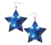 Gold Trendy Leather Star Earrings for Women - Artificial Intelligence Brain Print Dangle Jewelry, Lightweight Fashionable Hoop Pendants