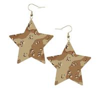 Gold Trendy Leather Star Earrings for Women - Desert Camo Print Dangle Jewelry, Fashionable Pendants, Party Favors