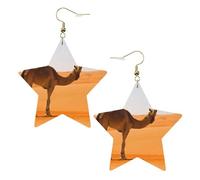 Gold Trendy Leather Star Earrings for Women - Desert Sand Camel Print Dangle Jewelry, Lightweight Fashionable Hoop Pendants