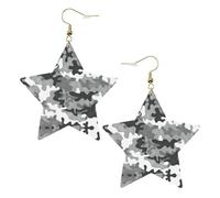 Gold Trendy Leather Star Earrings for Women - Digital Camo Print Dangle Jewelry, Lightweight Fashionable Hoop Pendants