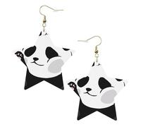 Gold Trendy Leather Star Earrings for Women - Funny Panda Print Dangle Jewelry, Lightweight Fashion Accessory