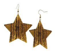 Gold Trendy Leather Star Earrings for Women - Gold Sequin Sparkle Print Dangle Jewelry, Lightweight Fashion Accessory