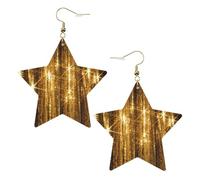 Gold Trendy Leather Star Earrings for Women - Gold Sequin Sparkle Print Dangle Jewelry, Lightweight Fashionable Hoop Pendants