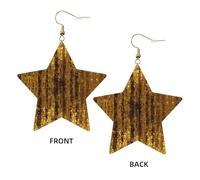 Gold Trendy Leather Star Earrings for Women - Gold Sequin Sparkle Print Dangle Jewelry, Lightweight Fashionable Hoop Pendants