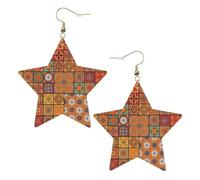 Gold Trendy Leather Star Earrings for Women - Group of Moroccan Geometric Print Dangle Jewelry, Lightweight Fashion Accessory