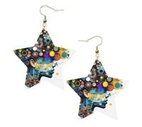 Gold Trendy Leather Star Earrings for Women - Lightweight Artificial Intelligence Brain Print Dangle Jewelry, Party Favors & Decorations