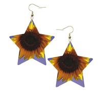 Gold Trendy Leather Star Earrings for Women - Lightweight Bloom Sunflower Print Dangle Jewelry, Party Favors & Decorations