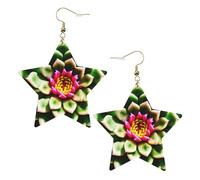 Gold Trendy Leather Star Earrings for Women - Lightweight Blooming Cactus Flower Print Dangle Jewelry, Party Favors & Decorations