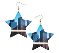 Gold Trendy Leather Star Earrings for Women - Lightweight Chicago Reflect Print Dangle Jewelry, Party Favors & Decorations