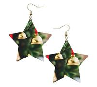 Gold Trendy Leather Star Earrings for Women - Lightweight Christmas Tree and Bells Print Dangle Jewelry, Party Favors & Decorations