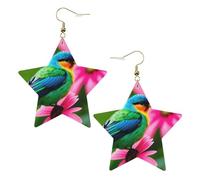 Gold Trendy Leather Star Earrings for Women - Lightweight Colorful Flowers and Bird Print Dangle Jewelry, Party Favors & Decorations