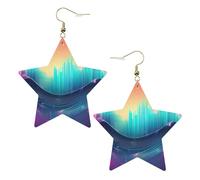 Gold Trendy Leather Star Earrings for Women - Lightweight Cool Music sound wave Print Dangle Jewelry, Party Favors & Decorations