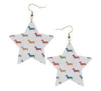 Gold Trendy Leather Star Earrings for Women - Lightweight Cute Dachshound Dogs Print Dangle Jewelry, Party Favors & Decorations