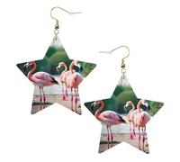 Gold Trendy Leather Star Earrings for Women - Lightweight Flamingos and Pineapples Print Dangle Jewelry, Party Favors & Decorations