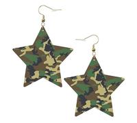 Gold Trendy Leather Star Earrings for Women - Lightweight Green Military Camo Print Dangle Jewelry, Party Favors & Decorations