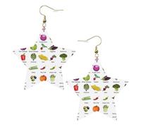 Gold Trendy Leather Star Earrings for Women - Lightweight Introduction of various vegetables Print Dangle Jewelry, Party Favors & Decorations