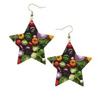 Gold Trendy Leather Star Earrings for Women - Lightweight Introduction of various vegetables Print Dangle Jewelry, Party Favors & Decorations