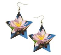 Gold Trendy Leather Star Earrings for Women - Lightweight pink almond blossom Print Dangle Jewelry, Party Favors & Decorations