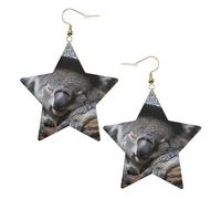 Gold Trendy Leather Star Earrings for Women - Lightweight sleeping koala cap Print Dangle Jewelry, Party Favors & Decorations