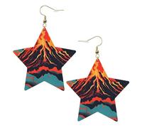 Gold Trendy Leather Star Earrings for Women - Lightweight Volcano Print Dangle Jewelry, Party Favors & Decorations