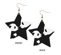 Gold Trendy Leather Star Earrings for Women - Panda Animal Print Dangle Jewelry, Lightweight Fashion Accessory