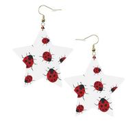 Gold Trendy Leather Star Earrings for Women - Seven Star Ladybird Print Dangle Jewelry, Lightweight Fashion Accessory