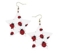 Gold Trendy Leather Star Earrings for Women - Seven Star Ladybird Print Dangle Jewelry, Lightweight Fashionable Hoop Pendants