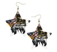 Gold Trendy Leather Star Earrings for Women - US Army Cool American Flag Eagle Print Dangle Jewelry, Lightweight Fashion Accessory