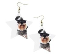Gold Trendy Leather Star Earrings for Women - Well-behaved schnauzer Print Dangle Jewelry, Lightweight Fashion Accessory