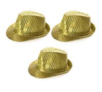 Gold Trilby Hat - Gold Sequin Fedora Hat 1920's Gangster Fancy Dress Unisex Accessory - Perfect for Sporting Events, Dance Shows, Parties and Fancy Dress Events - Pack Of 24