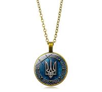 (gold) Tryzub Ukraine Pendant Necklace Ukrainian Rune Vintage Patterns Glass Cabochon Chain Necklaces Men Women Classic Jewelry