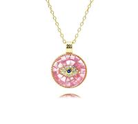 Gold Turkish Eye Round Pave White/Pink Shells Evil Eye Necklace Good Luck Medal Pendant Jewelry Making Gifts