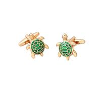 Gold Turtle Cufflinks for Men, Green Enamel Zinc Alloy Animal Shirt Cuff Links, Cute Tortoise Formal Suit Accessories for Business Wedding Groom Groomsmen