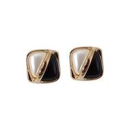 Gold Two Tone Black White Square Stud Earrings, Split Enamel Geometric Daily Jewelry