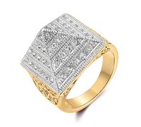 Gold Two-Tone CZ Pyramid Ring, Size (T), 25g, Gold Plated - Bling King London