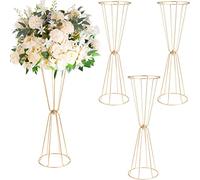 Gold Vases Wedding Centerpieces Flower Stand Set of 4 Metal 60cm Tall Trumpet Vases Geometric Flower Stands for Wedding Party Dinner Table Centerpieces Decorative