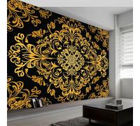Gold Vector Pattern Geometric Design Wall Mural Wallpaper - Non-Woven Decorative Wallpaper, Premium Wall Print Art for Living Room Bedroom Decoration Poster, W250 x H175 cm