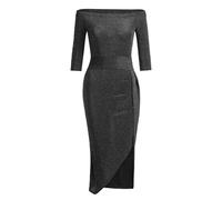 Gold Velour Evening Dresses for Women UK Sexy Ladies Solid Elegant Glitter High Slit Tunics Maxi Dresses Work Occasion Party Prom Formal Gowns Velvet Bodice Pencil Slim Wrap Dress (Black, XXXL)