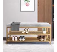 Gold Velvet Cushion Shoe Rack Bench - 2-in-1 Upholstered Entryway Storage Modern Hallway & Bedroom Furniture Stylish End of Bed Seat for nized Living Spaces