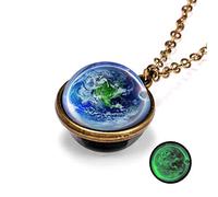 Gold Vermeil Ladies Necklace and Pendants In Sided The Dome Necklace Glow Pendant Dark Double System Galaxy Planet Glass Necklaces Pendants Womens Present (K, One Size)
