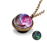 Gold Vermeil Ladies Necklace and Pendants In Sided The Dome Necklace Glow Pendant Dark Double System Galaxy Planet Glass Necklaces Pendants Womens Present (J, One Size)