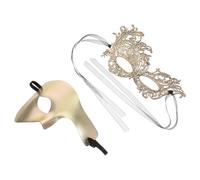 Gold Vintage Masquerade Masks for Couples Half Face Design Halloween Season | Elegant Lace and PVC Material, Adjustable Fit for Adult Faces, Includes Two Coordinating Masks, for Costume Parties and Prom