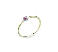 Gold Vintage Rings, Dainty Wedding Band Thin 4 Prong Round Ruby with Moissanite 18.1K Yellow Gold Size U 1/2